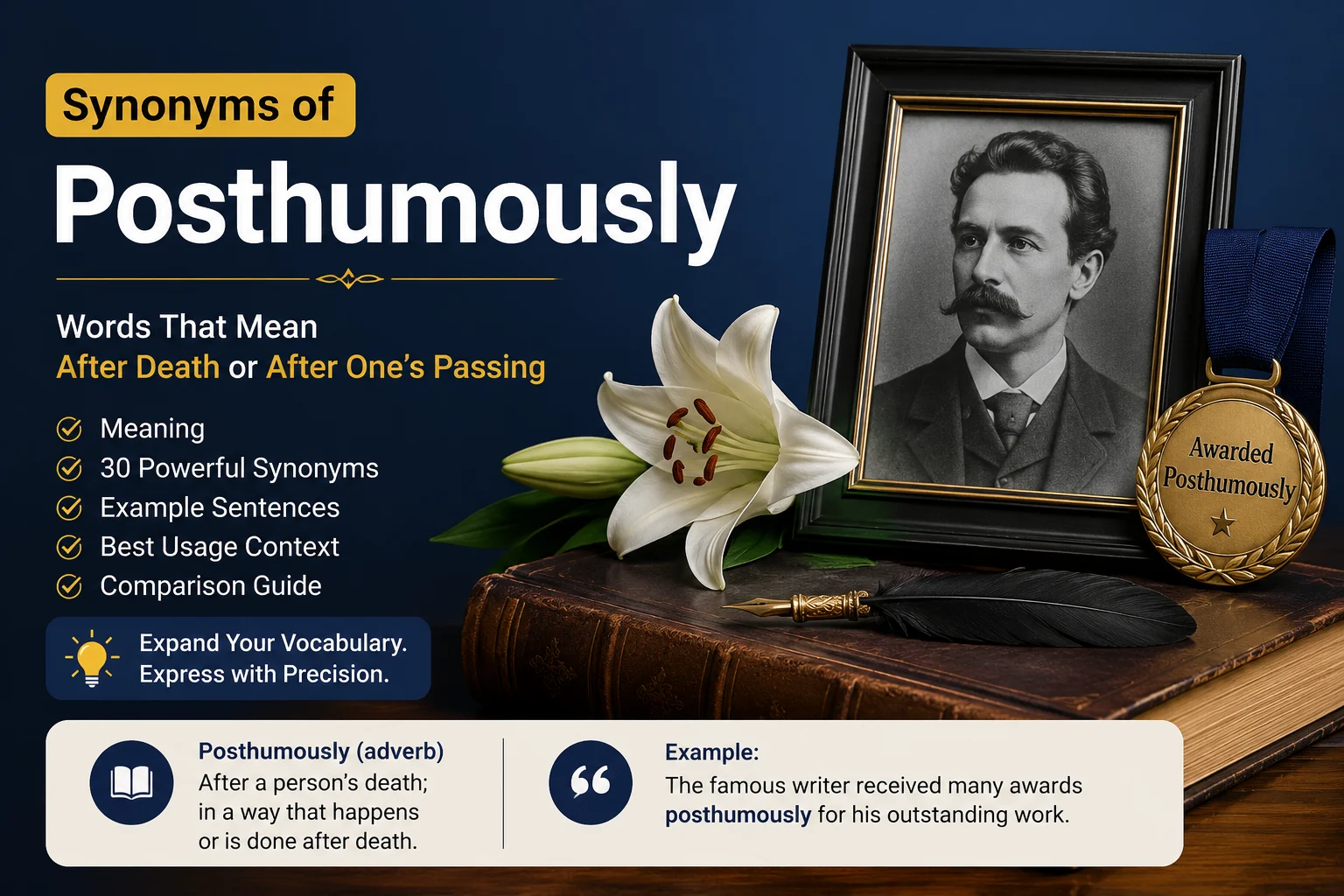 Synonyms of Posthumously